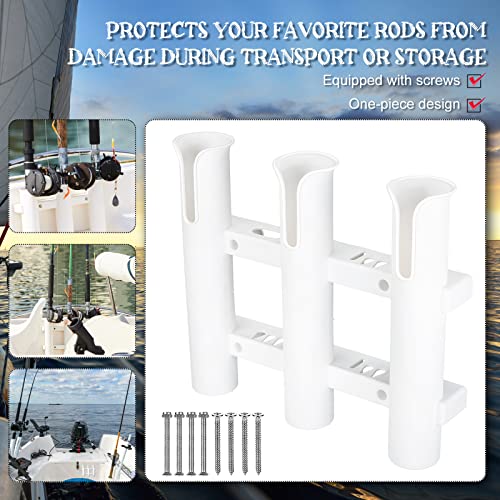 Shappy 3 Pcs Fishing Rod Holder Bracket Tube 3 Rod Rack Wall Mounted 10.63 Inch Fishing Pole Holders for Boats with Screws Nuts Side Mount for Boat Truck Kayak Garage (White) - color: White