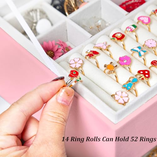QBestry Earring Jewelry Box for Girls Pink, 5 Layers Jewelry Organizer with Lock Key Jewelry Boxes for Women Necklace and Earring Holder Organizer for Girls Teen Jewelry Box Earrings Case Xmas Gifts - color: Pink, size: Large