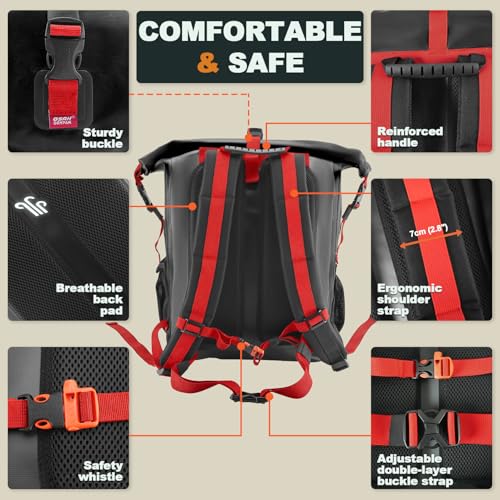 OSAH DRYPAK Waterproof Backpack Dry Bag 25L/35L/55L/85L – Heavy Duty Roll-Top Hiking Backpack Sack Keeps Gear Dry for Travel, Kayaking, Boating, Camping, Rafting and Fishing - color: Black Red, size: 85L