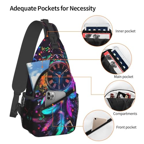 Dream Clock With Dream Catcher Sling Backpack Chest Bag Crossbody Shoulder Bag Gym Cycling Travel Hiking Daypack For Men Women - color: Dream Clock With Dream Catcher