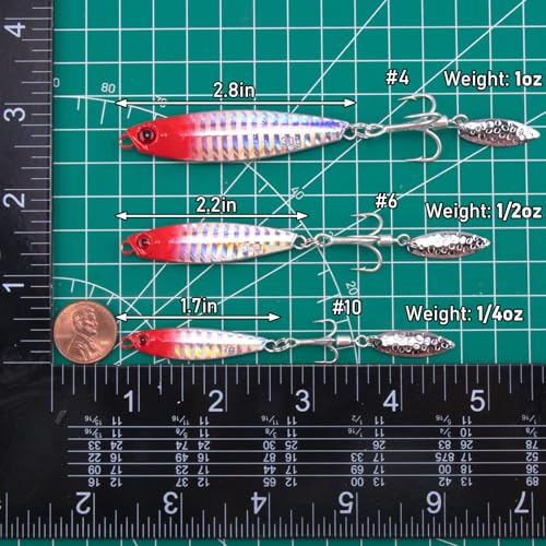 Dr.Fish 5 Pack Metal Jigging Spoon Saltwater Fishing Jigs Spoons Lures Casting Vertical Diamond Jig Lures Freshwater Bass Striper Mackerel Halibut - size: 1/4oz-Hook 10#