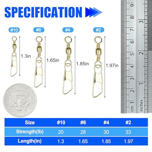 Fishing Barrel Swivels Snaps, 100pcs Snap Swivels Fishing Tackle Leader Line Lure Connector Accessories High Strength Solid Rings for Saltwater Freshwater, Black/Gold - color: GOLD, size: #2-100pcs