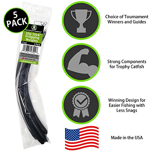 Slip Stick Dragging Weights, No-Snag Sinkers for Dragging, Trolling, Drift, Bottom Bouncing. Curved Flexible Trolling Lead - size: 2oz, 5-Pack