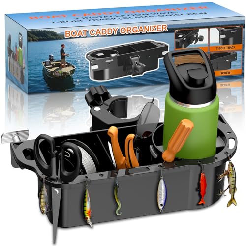 Boat Caddy Organizer, 3-in-1 Mount (Screw/Fishing Boat Track/Clamp-On), Removable Divider Card & Anti-Slip Pad, Fits 40oz Tumbler, for Boat Kayak Tree Stand Bicycle Walker Wheelchair - color: Pack Of 1