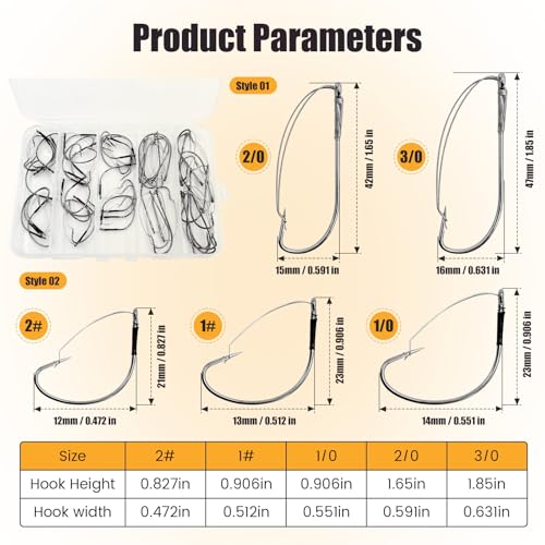 YOTO 50PCS Weedless Wacky Worm Hooks - Wide Gap Rig Fishing Hooks, Carbon Steel Bass Fishing Hooks for Soft Worm Baits