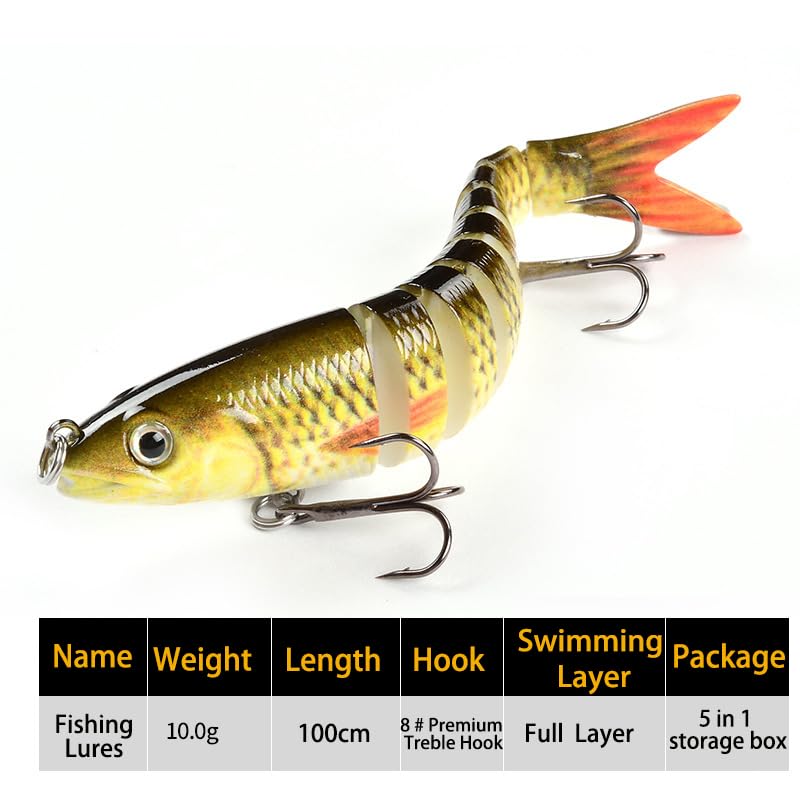 Fishing Lures for Freshwater and Saltwater, Realistic Fishing Lures with Storage Box for Bass Trout Crappie Walleye Pike Bluegill, Slow Sinking Jointed Swimbait, Extra 5pcs 6# and 5 pcs 8# Hooks
