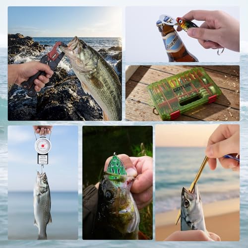 Goture Fishing Lures with Tackle Box and Fishing Tool Kit Set for Men Women, Include Fish plier, Fish Ruler, Fishing Gripper, Weigh Scale with Gift Box - color: Gift Boxed, size: Tools Set+66pcs Lure Kit+Fishing Scale