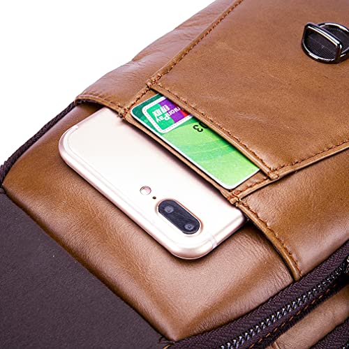 Hebetag Leather Sling Bag Crossbody Backpack for Men Women Outdoor Travel Work Shoulder Chest Pouch Camping Casual Daypack Brown 18cm(W) x8cm(D) x30cm(H)(7.08"x3.14"x11.81") approx; - color: #08brown