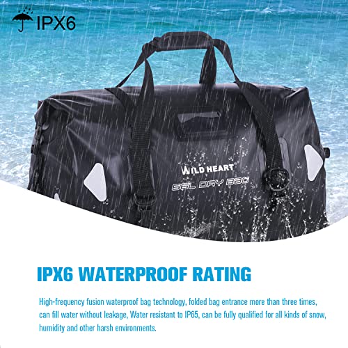 WILD HEART Waterproof Motorcycle Duffel Bag PVC500D Double-bottom With Rope Straps and Inner Pocket 40L 66L 100L for Kayaking, Camping, Boating,Motorcycle - color: 66L Black, size: 66L