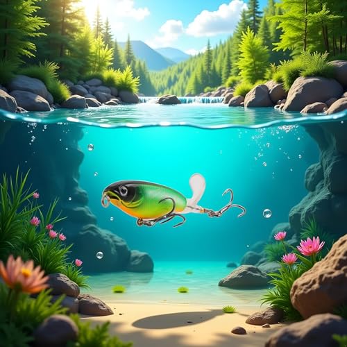 Topwater Fishing Lures Bass with Floating Tractor Rotating Tail Barb Treble Hooks Artificial Hard Bait Swimbait Lures Surface Crankbait for Bass Trout Walleye Pike Musky Fishing Topwater