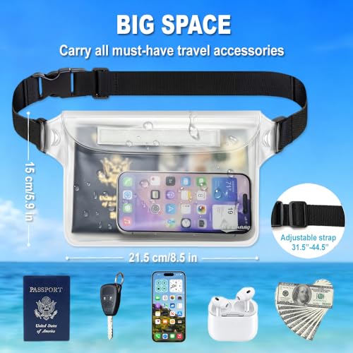 Waterproof Fanny Pack, Dry Bag Phone Pouch for Beach Swimming Kayaking | Floating dry bag keeps wallet & purse safe. Triple zip-lock seals water. Touchscreen works wet. Cruise, fishing & travel - color: Clear+Clear