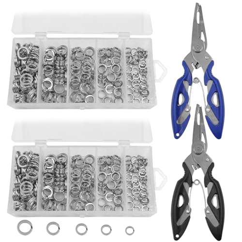 400 PCS High Strength Heavy Stainless Steel 30lb to 95lb Split Ring Lure Connector and 2 PCS Fishing Pliers, Heavy Duty Bait Rings, Tackle Connectors
