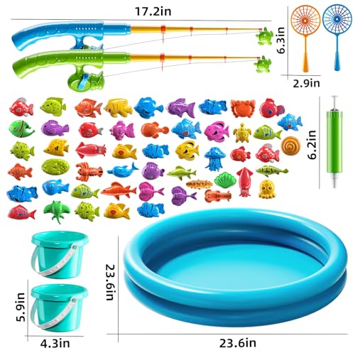 TEMI Magnet Fishing Game for Kids 4-8, Fish Toys for Kids 3-5, Bathtub Floating Fishing Pole, Water Table Pool with Rod Net, Summer Water Play Indoor and Outdoor, Gifts for Holiday for Boy and Girls - size: Round Pool