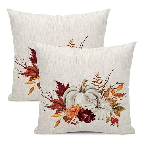 Fall Pillow Covers 18 X 18 Inch Set of 2, Fall Decor Pumpkins Maple Leaves Throw Pillow Covers Farmhouse Thanksgiving Decorative Autumn Pillows for Couch Home Sofa Outdoor - color: Pumpkins Maple Leaves, size: 18" x 18" (Pack of 1)