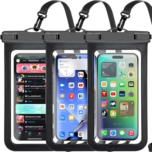 Famoby 3 Pack Black Waterproof Phone Pouch, Phone Waterproof Case,Cell Phone Dry Bag,Protection Level: IP68,Beach Cruise for iPhone,Samsung,and More,Lanyard Included,(Fits Up to 8.3"),Black - color: A,Black 3 Pack