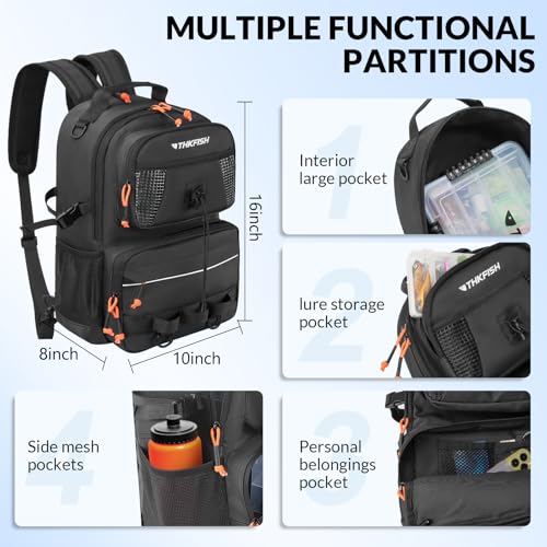 THKFISH Waterproof Fishing Backpack with Rod Holder, 20L Lightweight Fishing Tackle Sling Bag Store Gear and Equipment - color: Black
