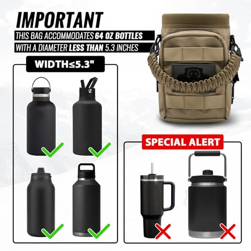 NATURE PIONEOR 32 64 128oz Tactical Water Bottle Pouch, Multi-Function Tactical Water Bottle Bag with Adjustable Shoulder Strap, Half/One Gallon Molle Strap Carrier Holder - color: Khaki, size: 64OZ