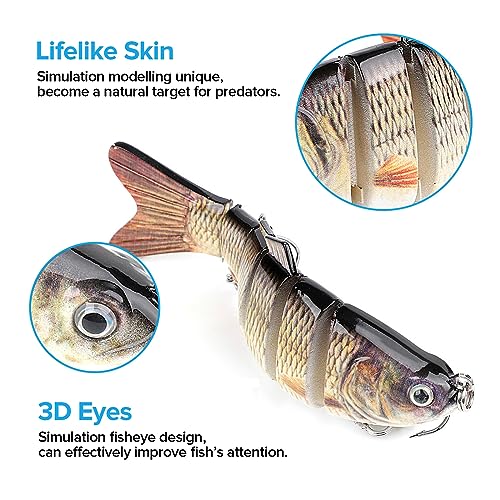 Realure 3 Pack Multi-Jointed Pike Swimbaits, 10.2cm 14g Slow Sinking Articulated Lures with Multi-Size Fishing Leaders, 3D Lifelike Glide Baits for Pike Muskie Bass Freshwater Saltwater
