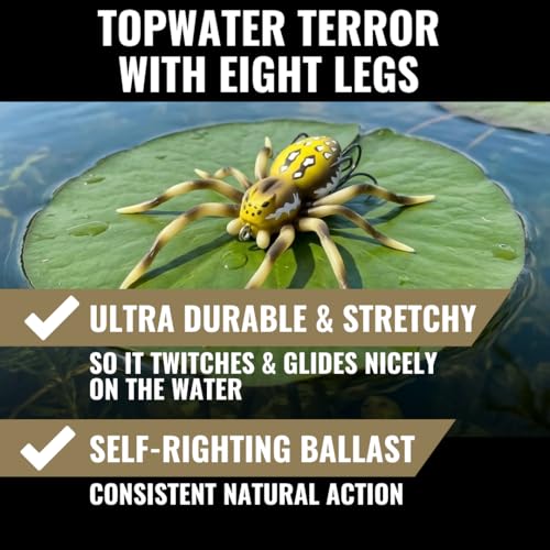 LUNKERHUNT Phantom Spider Lure for Bass Fishing (2.5 Inch) | Topwater Spider Fishing Lure with Natural Walking Action | Soft Hollow Body Weedless Hooks for Trout and Pike - color: Six Spot