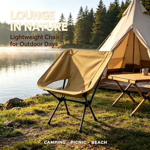 Wind Tour Portable Camping Chair Lightweight Foldable Outdoor Chair for Hiking Camp Backpacking Lawn Beach Fishing Picnic with Carry Bag (Khaki) - color: Khaki