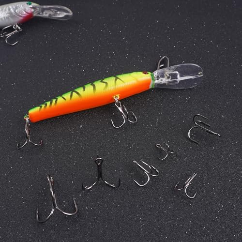 50 Pack Fishing Treble Hooks Kit High Carbon Steel Fish Hook Strong Sharp Round Bend Split Rings for Lures Baits Saltwater Freshwater Fishing Size 1/0 2 4 6 8 10 - color: Black, size: 10# - 50pcs