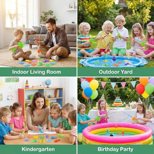 AUUGUU Magnetic Fishing Pool Toys Game, Water Table Bathtub Bath Toy - Pole Rod Floating Fish, Birthday Party Gifts for Toddler Age 3 4 5 6 Year Old, Kids Outdoor Toys - style: 2 fishing rods + fish