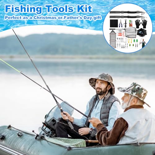 51 Pcs Fishing Rods Combo 6.89ft Telescopic Freshwater Pole Set with Plier Lip Gripper Lures Carrier Bag Pre Loaded Spinning Reel with Freshwater Rod Reel Kit Father Men Gift - color: Brown