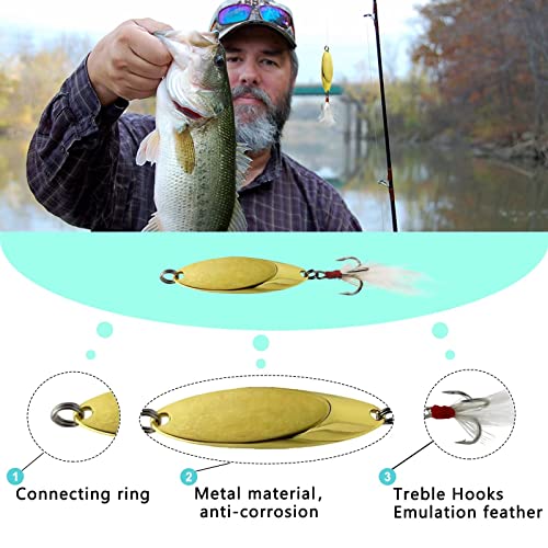 Fishing Spoons Fishing Lures Casting Spoon Metal Jig Lure Trout Lures for Freshwater/Saltwater, Reflective Spoons Bait with Treble Hooks Fishing Tackle 5 Pcs - color: Golden (5pcs), size: 3/8oz