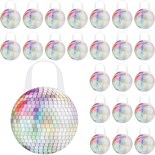 Shihanee 24 Pcs Disco Goodie Bags Disco Ball Non Woven Gift Bags with Handles Mirror Ball Retro Candy Treat Bag for 70s 80s 90s Bachelorette Birthday Dance Music Party Favor Supplies - style: Disco