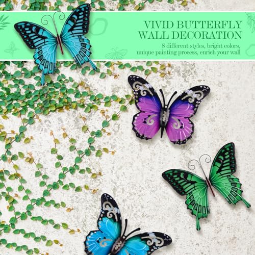 Tandefio 8 Pcs Metal Wall Decor Wall Art Hanging Decorations Outdoor Indoor Sculptures for Garden Fence Pool Home Porch(Butterfly) - style: Butterfly