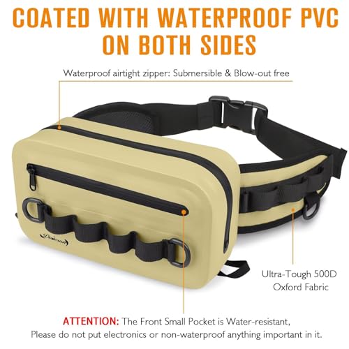 Dovesun Waterproof Fishing Fanny Pack for Men 3.3L Fly Fishing Bag Chest Pack with Airtight Zipper - color: Khaki