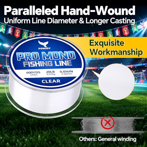 Monofilament Fishing Line with Knot Guide Card, Tangle-Free Snap Ring for No More Mess, Low Memory Smooth Casting Nylon Mono String, 15/20/30/50/80LB, 220-1050 Yards - color: Clear, size: 20LB 600Yards