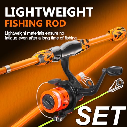 Kids Fishing Rod and Reel Combo,Light Weight Fishing Pole with Spinning Fishing Reel Tackle Bag Lures for Youth,Girls and Boys Good Starter Fishing Kit - color: Orange