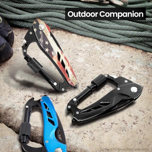 FUNBRO Multitool Carabiner Knife Tools for Men, Cool Gadgets Survival Gear with Folding Knives, Bottle Opener, Window Breaker and Screwdriver for Hiking Camping, 7-in-1 EDC Multi Tool (USA Flag) - color: Usa Flag
