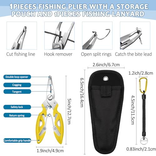 Skylety 200 Pcs Fishing Stainless Steel Split Rings, 50 Treble Hooks, Lure Tackle Connector Fishing Pliers, Fish Lanyard and 876 Lure Eyes for Tackle Fish - color: multicolor