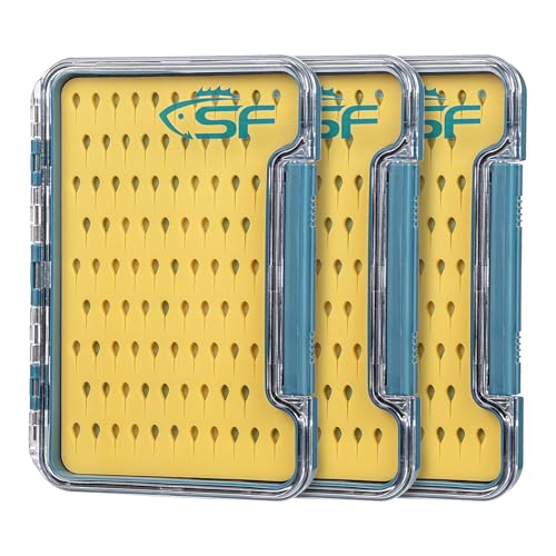 SF 3Pcs Slim Fishing Box Thin Trout Flies Plastic Clear Lid Yellow Silicone Waterproof Fly Fishing Box Small - style: Small-3PCS