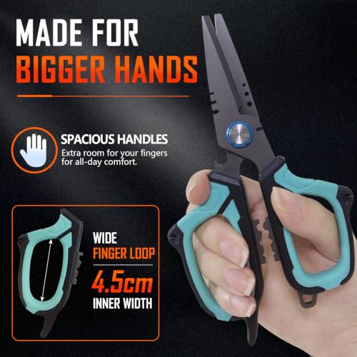 Eupheng 6.5" Pro Multifunction Fishing Scissors for Braided Line Mono Fluorocarbon wire lines,Dual Serrated Titanium Blades Non-Slip Grip Fishing Shears Enlarged Finger Holes with Bottle Opener - style: 6.5in Red Scissors