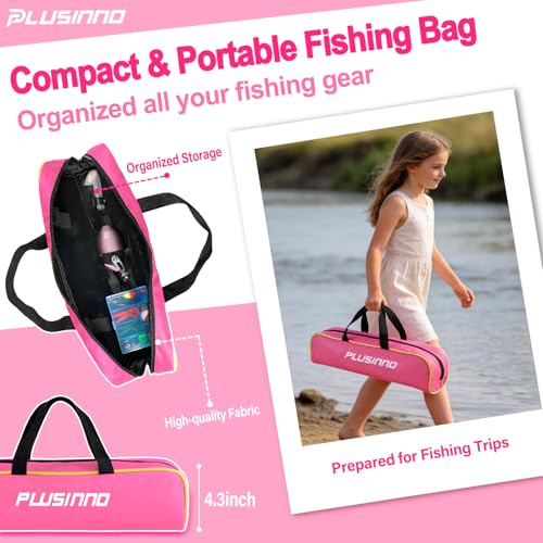 PLUSINNO Kids Fishing Pole with Spincast Reel Telescopic Fishing Rod Combo Full Kits for Boys, Girls, and Adults - color: Pink, size: 4FT / 1.2M
