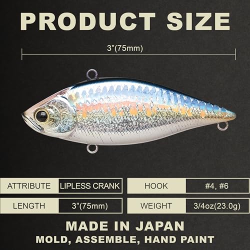 LUCKY CRAFT LV 500 MAX Freshwater Fishing Lures, Sinking Lipless and Long-Casting Crankbait, 3 Inch Vibration Rattle Bait, Perfect Fishing Gear for Tackle Box and Accessories - color: 270 MS American Shad