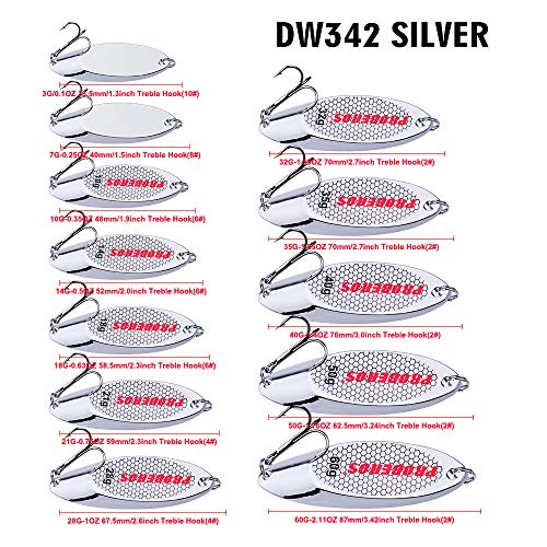 PROBEROS Fishing Spoons Lures Bass Baits Jigging Bait Tackle with Treble Hooks Hard Metal Spoon Fishing Lure Weight Pick 10 Pcs/Pack Silver Gold - color: 10PCS Silver, size: 10G-0.35OZ