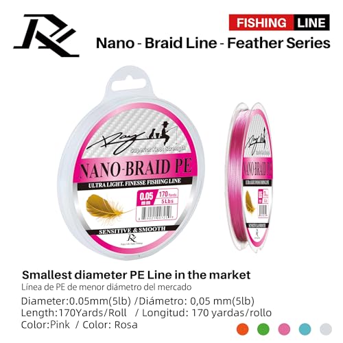 Ultra Slim Braided PE Fishing Line, Strong Knot Strength, Deign for Ultra Light Freshwater Fishing, Come with 3lb Test or 5lb Test, 170Yds Each Spool - color: Pink, size: 0.05mm-5Lbs