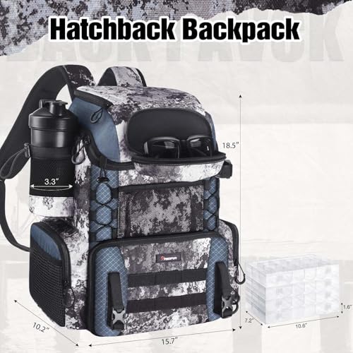 Piscifun Fishing Tackle Backpack with Rod Holders & 4 Tackle Boxes, 42L Outdoor Fishing Bag with Waterproof Rain Cover - color: Veil Camouflage