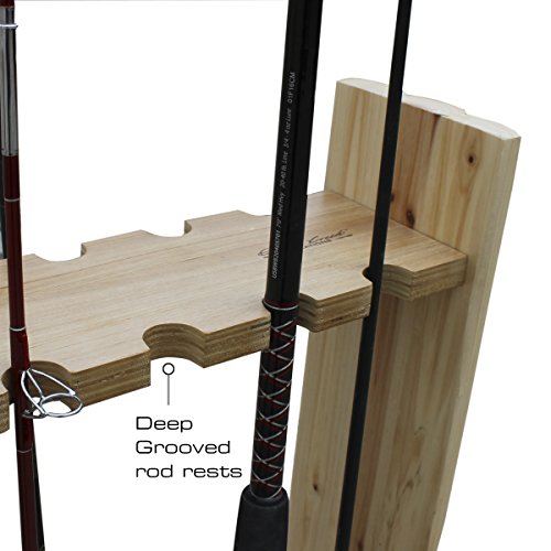 Rush Creek Creations | Double-Sided Fishing Rod Holder for 16 Saltwater/Freshwater Fishing Rods, Fishing Pole Holder for Garage Organization and Room Storage, for Fishing Gear and Fishing Accessories