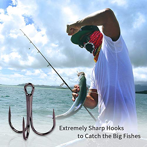 UCEC Fishing Hooks Treble Hooks Kit for Saltwater Freshwater, High Carbon Steel Strong Sharp Round Bend for Catfish Trout Hard Baits Lures, Size #1#2#4#6#8#10#12#14 110/50/210 Pack with Split Rings - style: 50pcs, #2 #4 #6 #8 #10