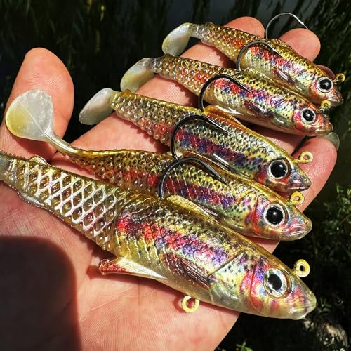 Fishing Soft Plastic Lures - Pre-Rigged Soft Fishing Lures - Great Action Swimbaits with Spinner - Fishing Gear for Bass Trout Walleye, Crappie Fishing Jigs Bait - color: 5PCS-3.3",0.63oz
