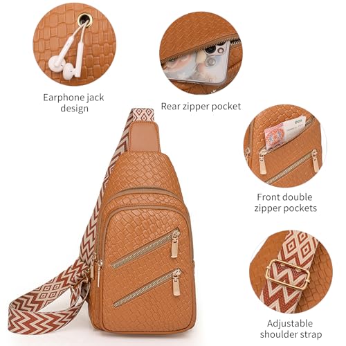 SENDEFN Small Sling Bag Crossbody Bags for Women Vegan Leather Cell Phone Cross Body Purse Fanny Packs Chest Bag for Women - color: B-brown