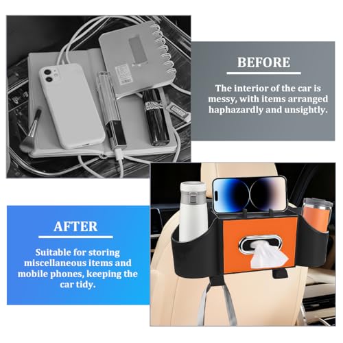 Car Headrest Back Seat Organizer, 4-in-1 Vehicle Seat Back Tissue Box with Cup Holder Headrest Hook, Phone Holder, Multifunctional Auto Backseat Organizer, Universal for Vehicles (Orange) - color: Orange