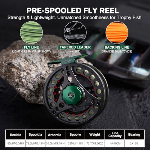 Goture Fly Fishing Rod and Reel Combo & Gear Case, 9FT 4/6/8-Piece Fly Rod, Pre-Spooled Reel, Fly Line, Flies, Leader, Tippet, Forceps, Nipper and Complete Starter Kit - color: B1, size: 4sec, 6wt