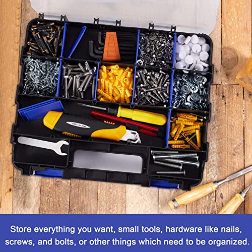 Hardware Organizer Box with 34 Compartments & Removable Dividers - Durable Plastic Double Side Tools Box for Nuts, Bolts, Screws, Nails & Small Hardware (Blue) - color: Blue, size: 1 PACK