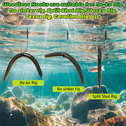 70 Pcs Weedless Wacky Rig Hooks Professional V Bass Fishing Worm Hooks Carbon Steel Fishing Lure Baits for Freshwater Saltwater - size: 3/0